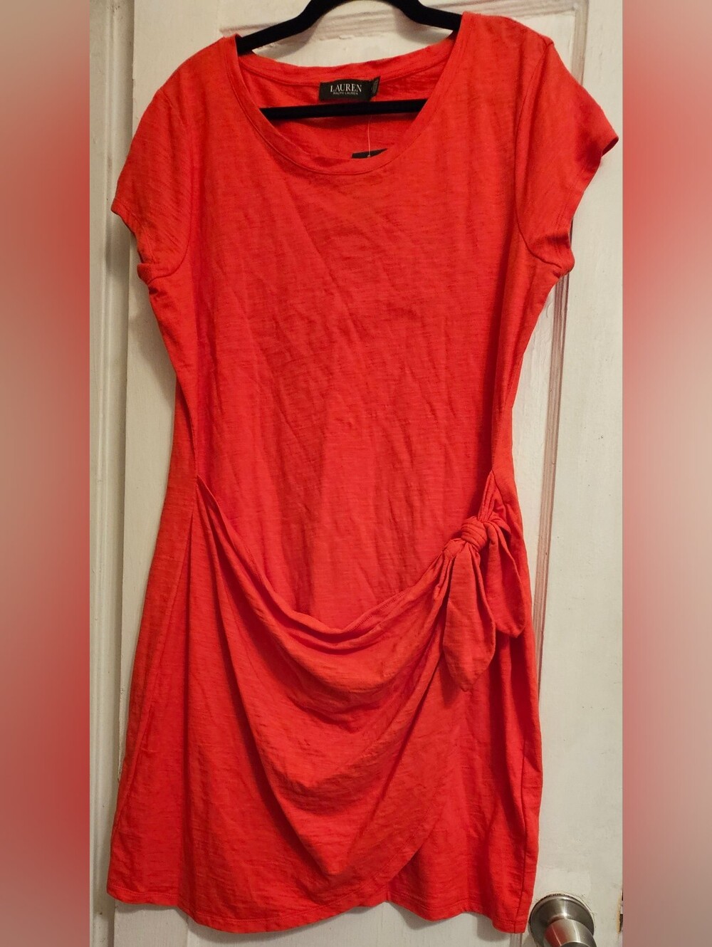 Lauren Ralph Lauren Coral-Red Short Sleeve Side-Tie Wrap Dress